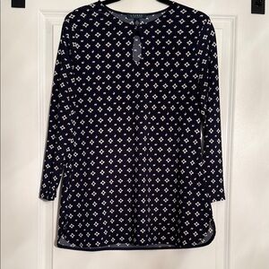 Lauren Ralph Lauren Navy and White Printed Long-Sleeve Tunic